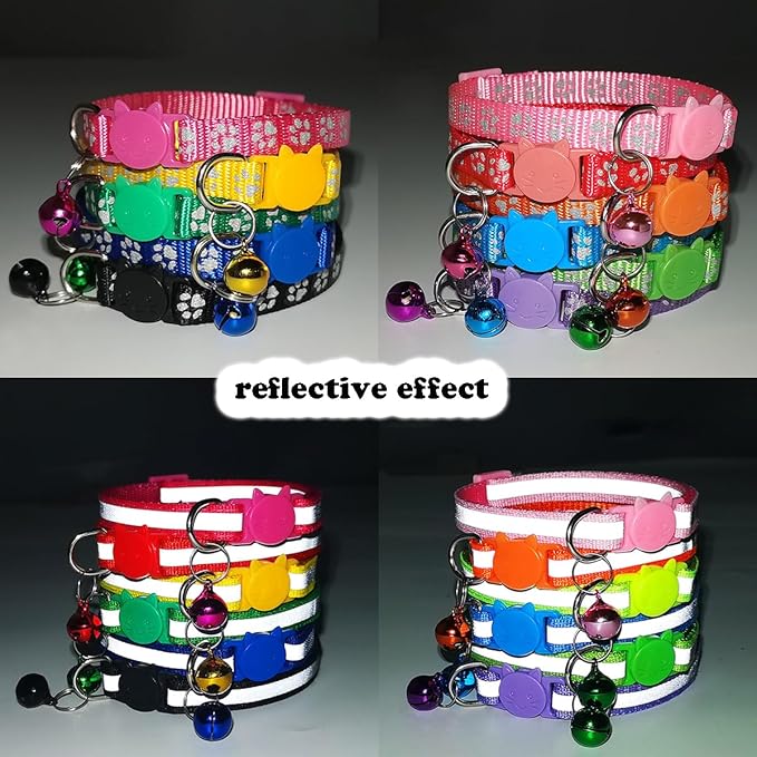Green Cat Collars with Bells, Break Away Cat Collar with Bells, Reflective - Image 3