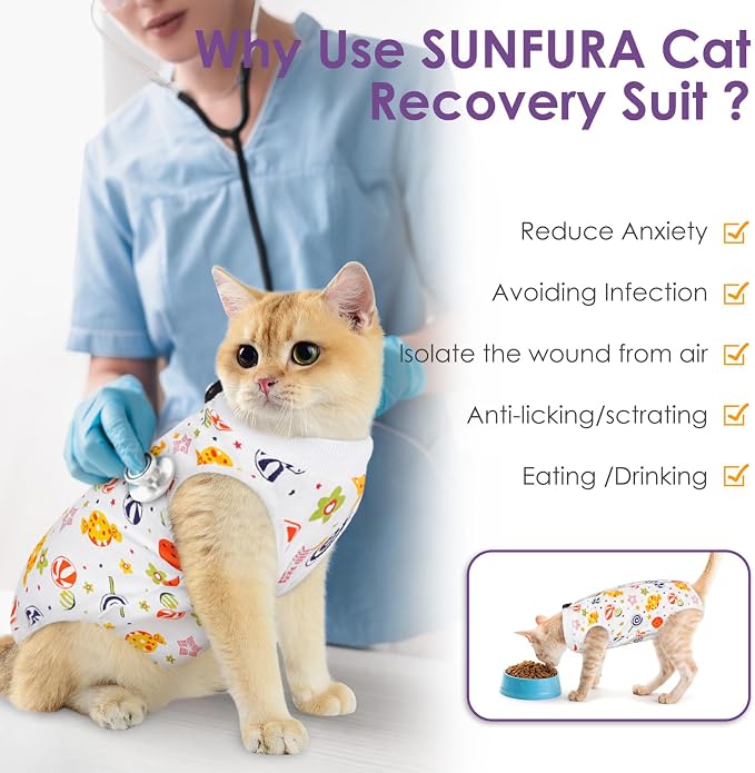 SUNFURA Cat Recovery Suit, Kitten Surgical Full Bodysuit - Image 6
