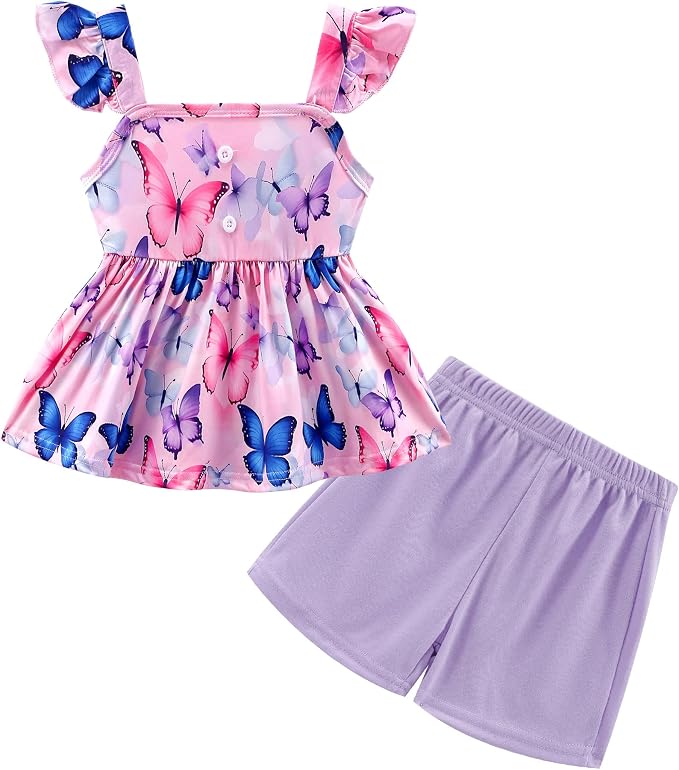 Toddler Baby Girls Summer Clothes Outfits Ruffled Sleeve Dinosaur Shirt Leopard by Popshion