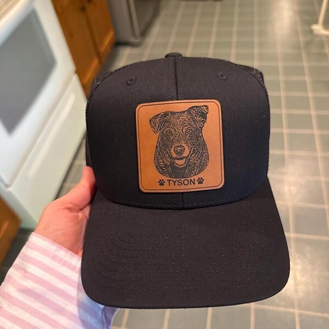 Custom Dog Photo Trucker Hat Leather Patch, Personalized Hat - Image 2