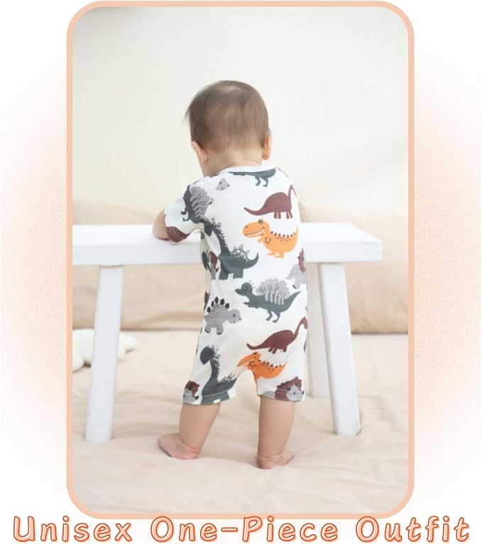 Unisex Summer Trendy 2-Pack Rompers Short Sleeve Zipped Bodysuit Infant Cotton - Image 7