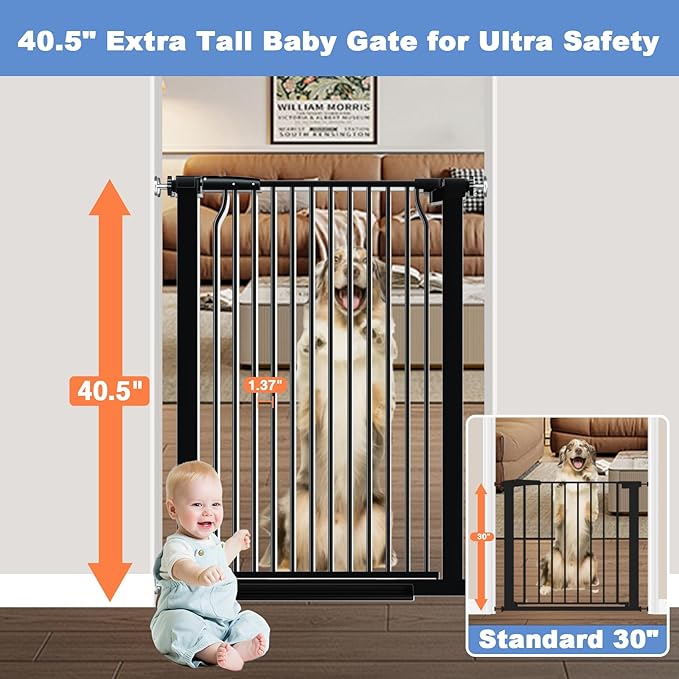 40.5" Extra Tall Baby Gate for Stairs, 40.5"-54.7" Extra Wide Large Dog Pet - Image 2