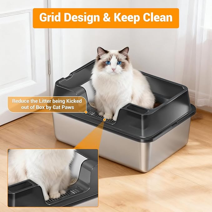 Stainless Steel Litter Box, XL Enclosed Cat Litter Boxes - Image 3