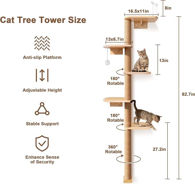 Wild Simulation Cat Tree for Kittens, 5-Level Floor to Ceiling Cat Wall Shelves - Image 5