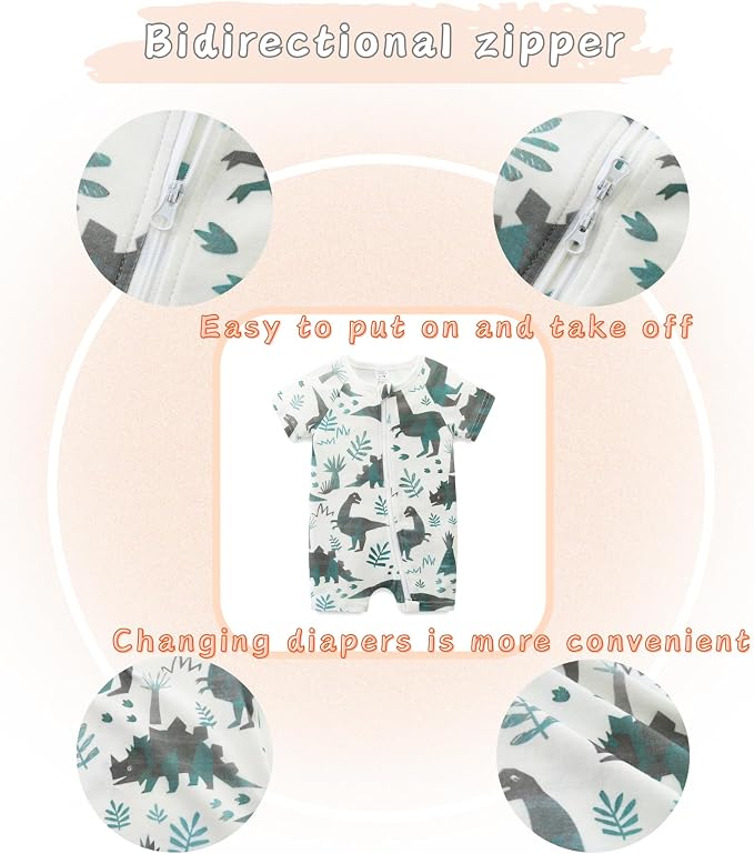 Unisex Summer Trendy 2-Pack Rompers Short Sleeve Zipped Bodysuit Infant Cotton - Image 5