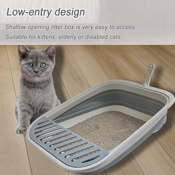 Senior Cat Litter Boxes, Collapsible Open Low Entry Cat Litter Pan - Image 5