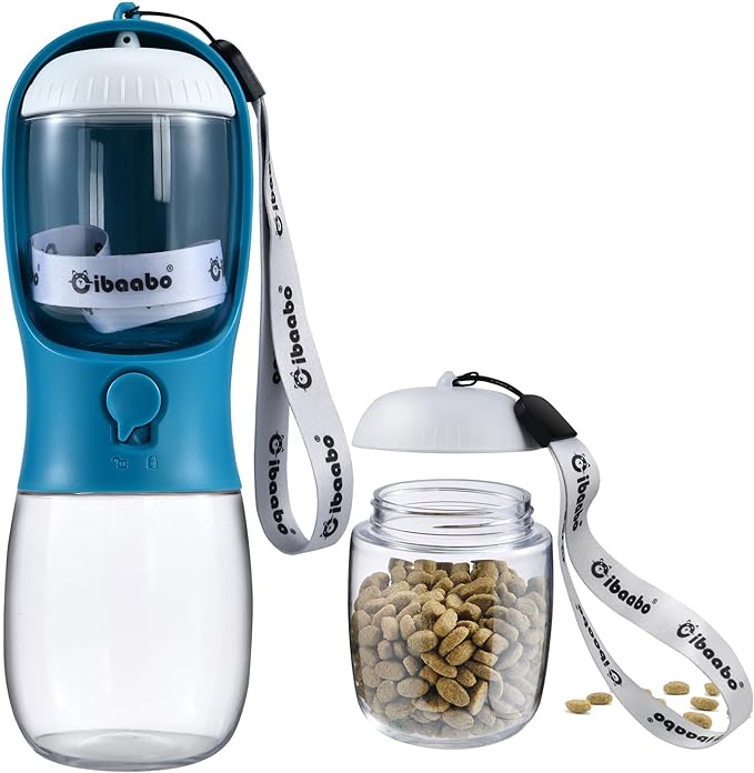 Dog Water Bottle with Food Container, Travel Puppy Water Bowl, Portable Pet by Cibaabo