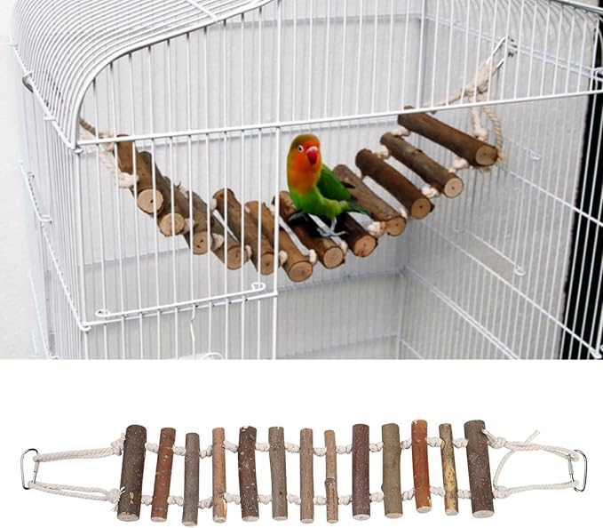 Joyzan Rope Ladder Bird Toy, Wood Stairs Climbing Activity Attachment Natural - Image 7