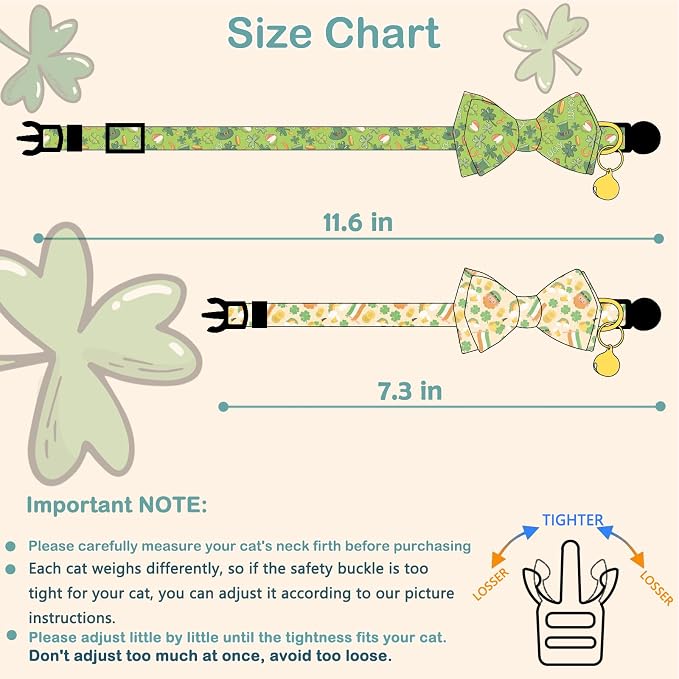 Faygarsle 2 Pack St Patrick's Day Cat Collar Cute Trefoil Gold Coin Printed - Image 2