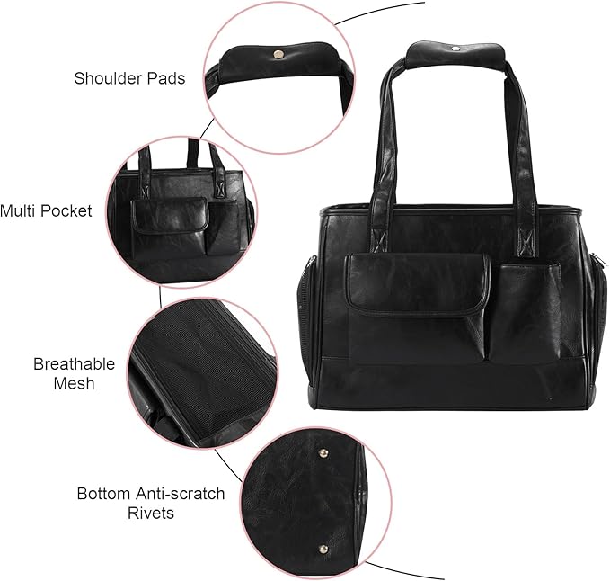 Dog Carrier Purse, Fashion Leather Pet Carrier Bag, Airline Approved Soft Sided - Image 5