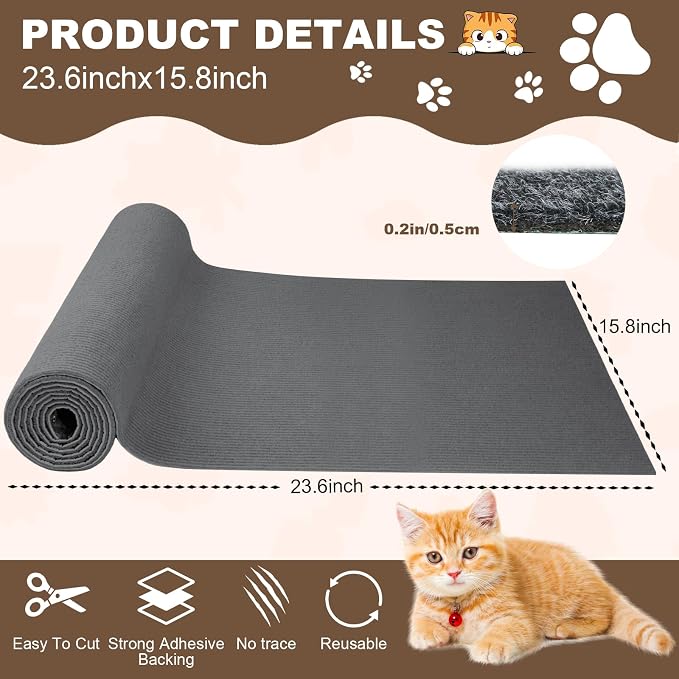 Cat Scratch Furniture Protector, 23.6"x15.8" Cat Scratching Mat, Trimmable - Image 2