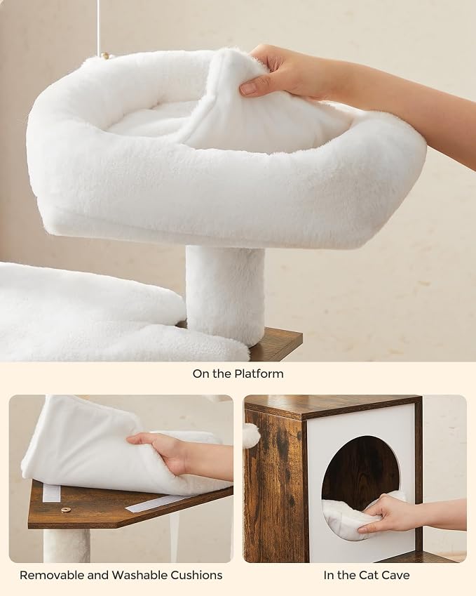 Feandrea Cat Tree with Litter Box Enclosure, 59-Inch Modern Cat Tower, 2-in-1 - Image 8