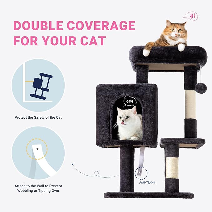Allewie 29 Inches Cat Tree Tower/Plush Perches Platform/Condo/House/Sisal - Image 5