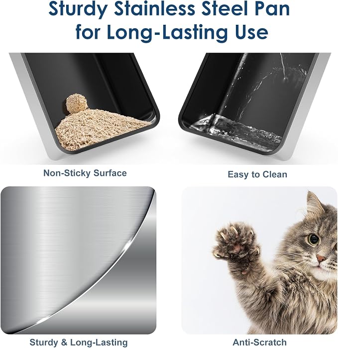 Non-Sticky Coated Stainless Steel Cat Litter Box - Image 6