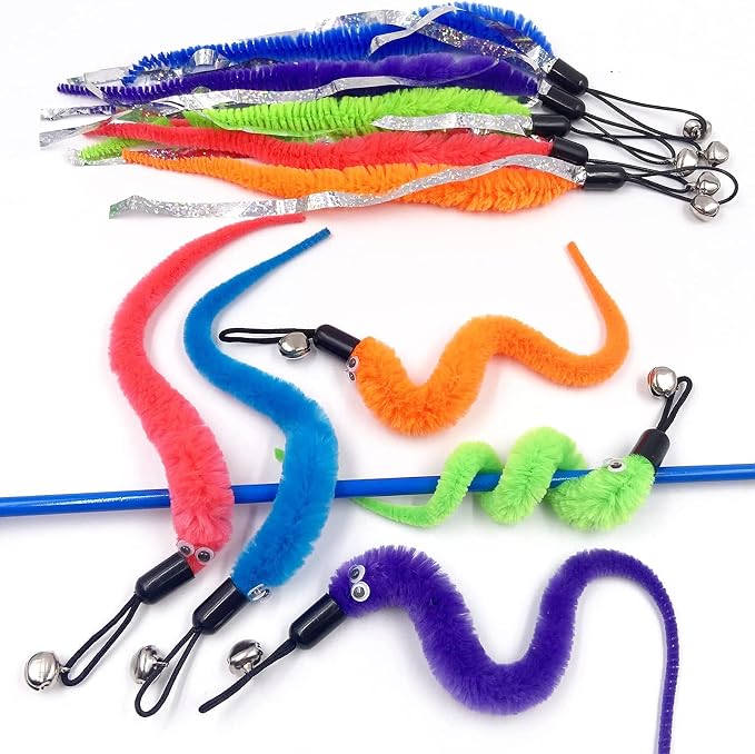 Cat Toy Worm Refills, 15 Pieces Interactive Cat Wand Attachments Worms Toy - Image 4
