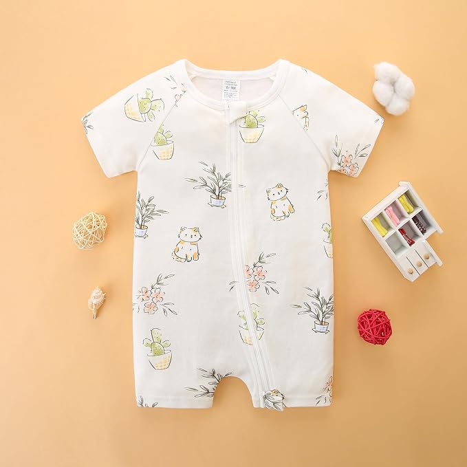 Unisex Summer Trendy 2-Pack Rompers Short Sleeve Zipped Bodysuit Infant Cotton - Image 2
