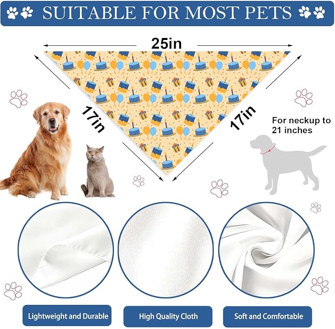 Birthday Dog Bandanas, Double Side Reversible Large Pet Bandanas, Adjustable - Image 3