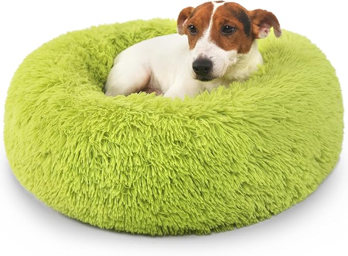 Calming Donut Dogs Beds for Small Dogs Washable, 23inch Plush Round Pet Bed for by nononfish