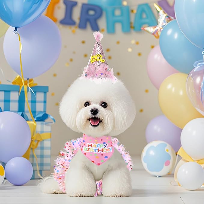 Dog Birthday Bandana with Hat and Dress Girl Set Puppy Birthday Party Supplies - Image 7