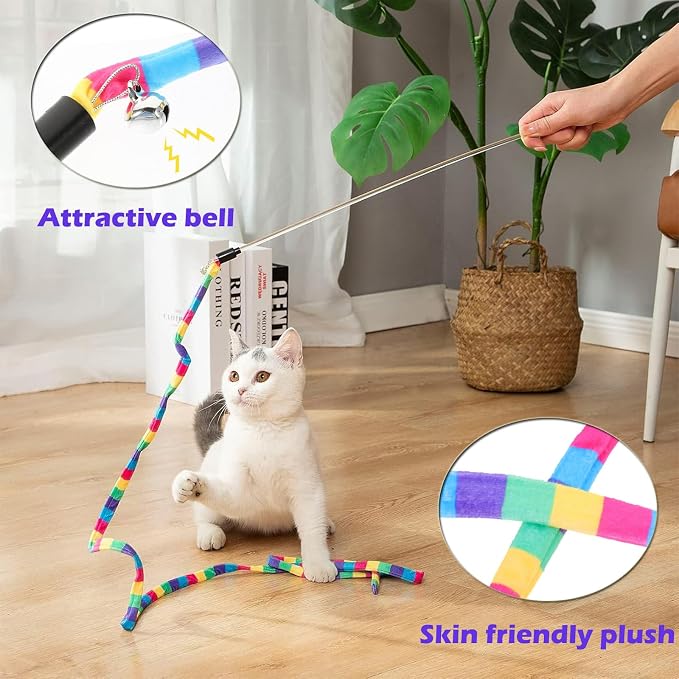 KABASI 3PCS Interactive Cat Rainbow Wand Toys, Colorful Cats String Toy Teaser - Image 2