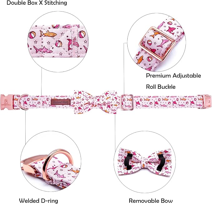 Lionheart glory Dog Collar Shark Print Dog Bow Collar Pink Dog Collar Male or - Image 2