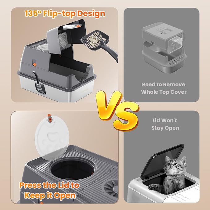 135° Flip-Top Stainless Steel Litter Box - Image 3