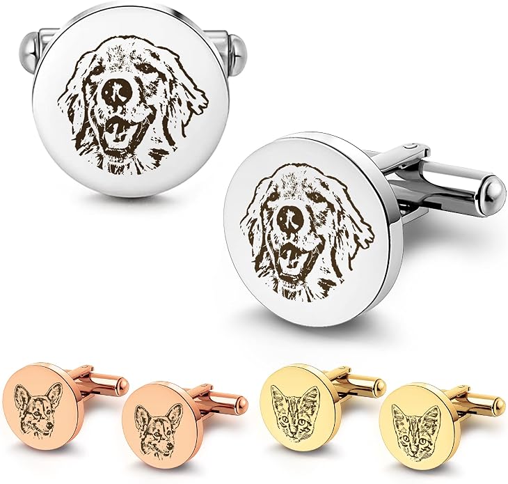 Anavia Pet Portrait & Handwriting Cufflinks Tie Clip Gift Box Set, Personalized by Anavia