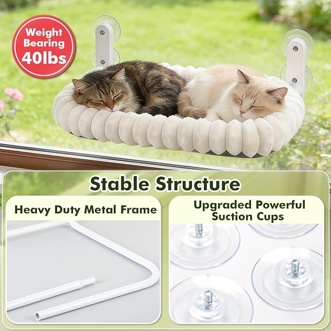 2PC Cat Window Perch with Bolster Foldable Cat Hammock Cushion Bed - Image 4
