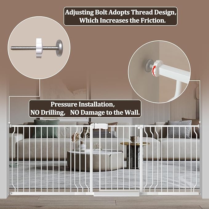 WAOWAO 71.65-85.03" Baby Gate Extra Wide Pressure Mounted Walk Through Swing - Image 5