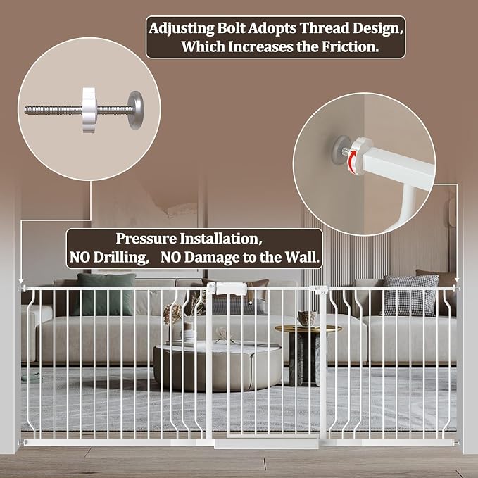 WAOWAO Baby Gate 62.20-71.26" Extra Wide Pressure Mounted Walk Through Swing - Image 5