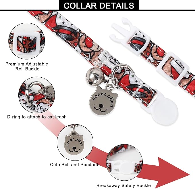 Lionet Paws 2pcs Pack Cotton Cat Collar, Breakaway Buckle Christmas Cat Colar - Image 3