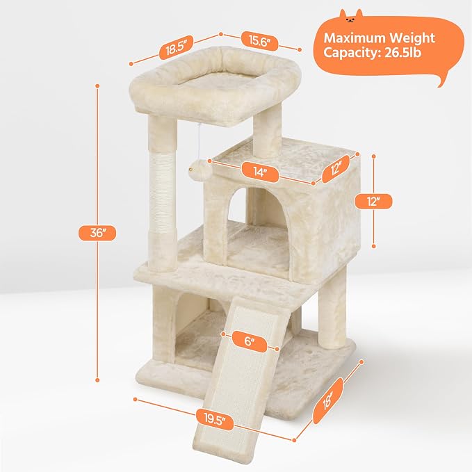 Yaheetech Cat Tree for Indoor Pets, 36in Tower Condo w/Extra Large Perch - Image 3