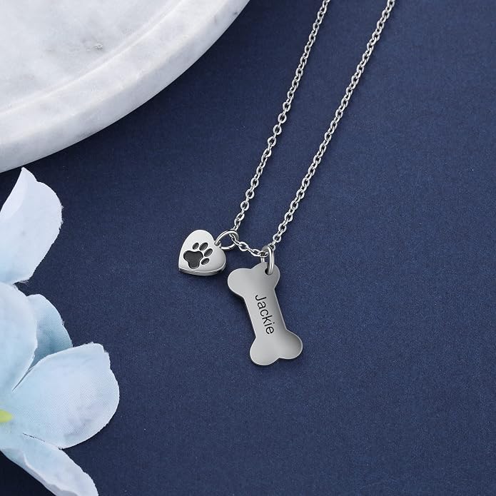 Personalized Cute Dog Cat Paw Name Necklace Forever Love Custom Heart Pendant - Image 3