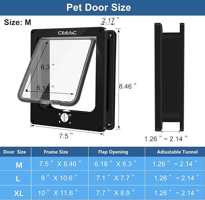 CEESC Medium Cat Door for Interior/Exterior Door, Weatherproof, Rotary 4 Way - Image 3