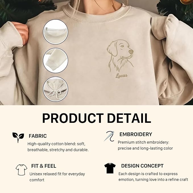 VIOLAVA Custom Cat Embroidered Christmas Sweatshirt – Personalized Pet Name - Image 5