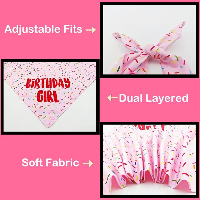 Birthday Girl Dog Bandanas 1 Pack, HBD Pet Scarves - Image 4