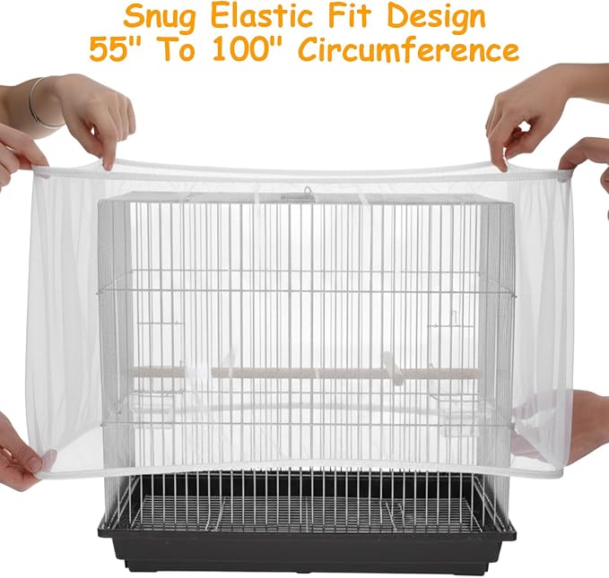 Bird Cage Seed Catcher, Adjustable White Bird Cage Net Birdcage Cover Skirt - Image 7