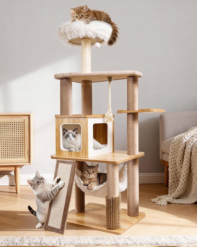 61" Modern Cat Tree Tower for Indoor Cats, Luxury Climbing Tower - Image 8
