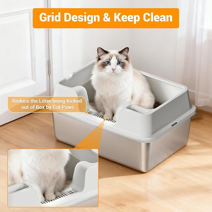 Stainless Steel Litter Box, XL Enclosed Cat Litter Boxes - Image 3