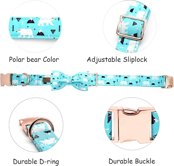 Dog Collar, Bow Dog Collar Blue Bear Pattern Pet Collar Dog Cute Bow Tie Soft - Image 2
