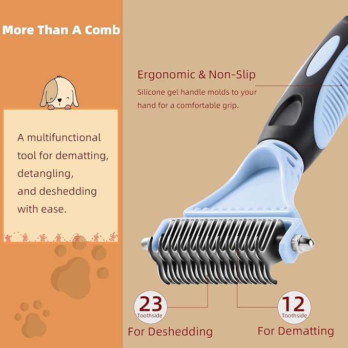 3PCS Cat & Dog Brush Set: Slicker & Deshedding Brush, Dematting Comb, and Bath - Image 3