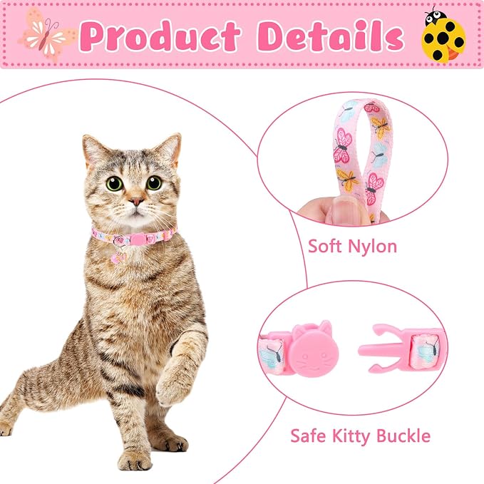 Breakaway Cat Collars with Bell & Cute Pendants, 3 Pack Safety Buckle Kitten - Image 4