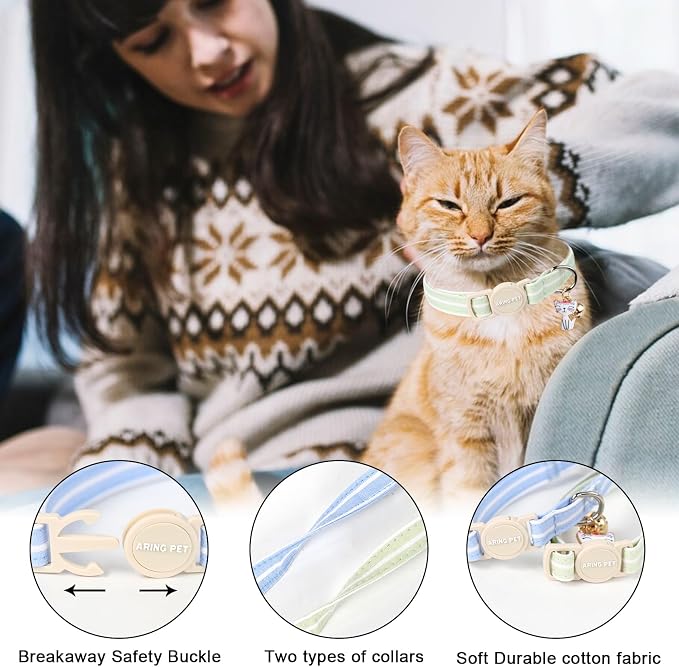 ARING PET 2 Pack Cat Collar-Cute Cotton Cat Collar Breakaway - Image 2