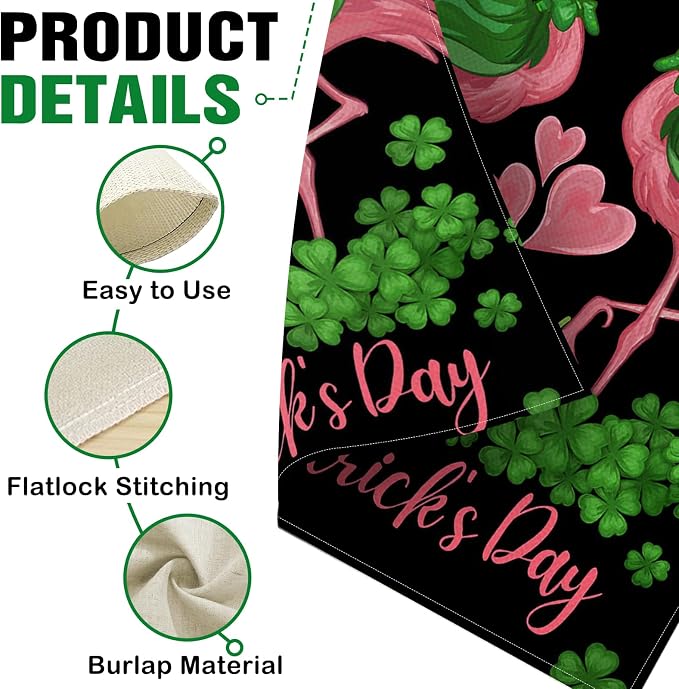 Dyrenson Happy St Patricks Day Flamingo Decorative Garden Flag, Lucky Shamrock - Image 4