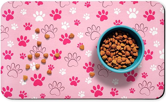 Dog Food Mat, Absorbent Water Bowl Mats Cat Pet Feeding Placemats Pink 17 * 30 by Zoeeya