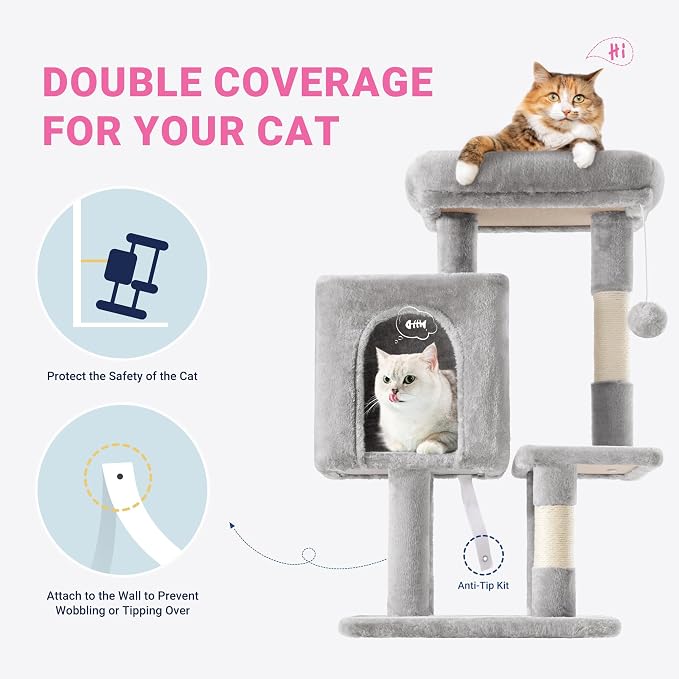 Allewie 29 Inches Cat Tree Tower/Plush Perches Platform/Condo/House/Sisal - Image 5