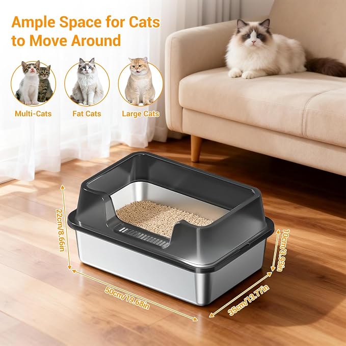 Stainless Steel Litter Box, XL Enclosed Cat Litter Boxes - Image 3