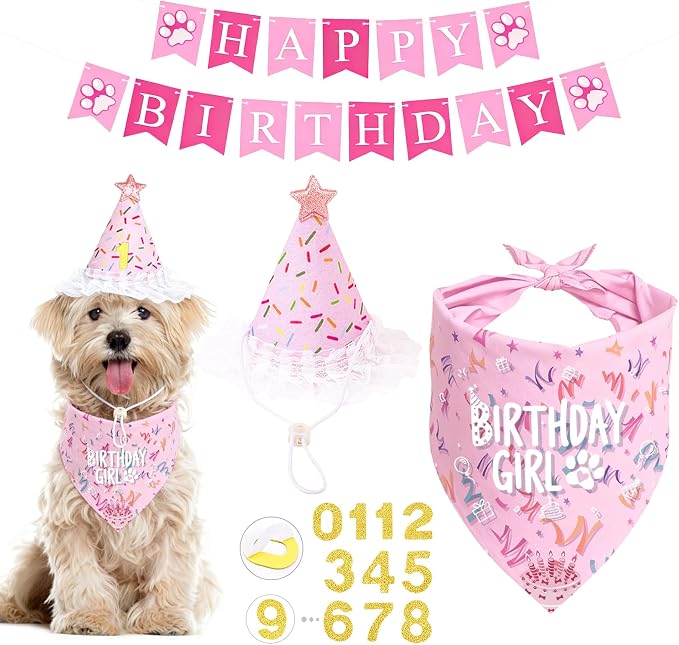 Dog Birthday Party Decorations, Adjustable Dog Bandana Set by YROVWENQ