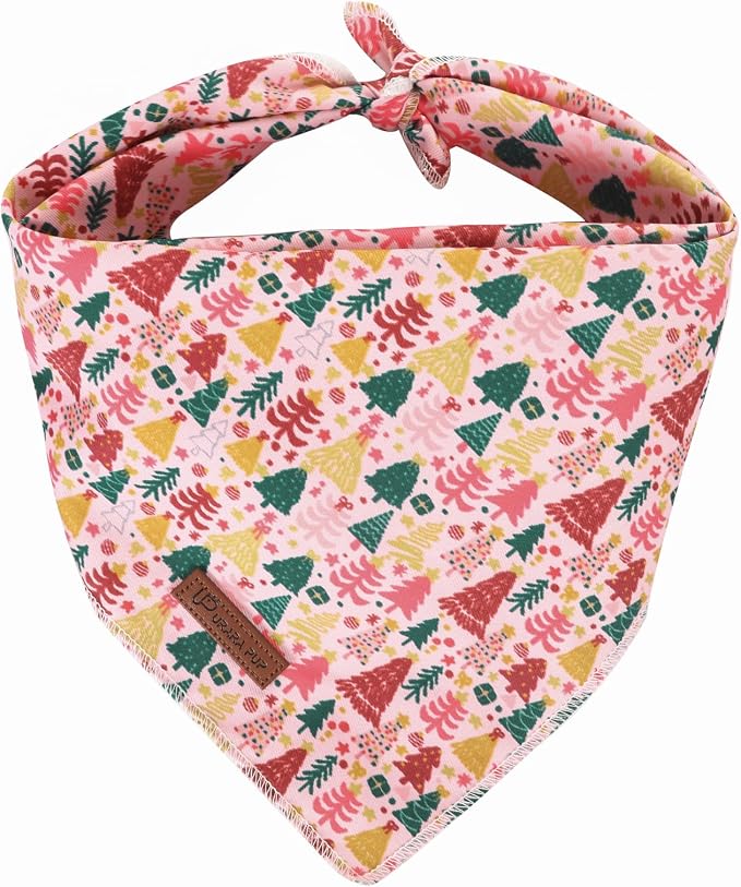 Christmas Dog Bandana–Pink Christmas Tree Triangle Scarf by UPURARAPUP