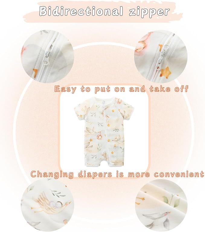 Unisex Summer Trendy 2-Pack Rompers Short Sleeve Zipped Bodysuit Infant Cotton - Image 5